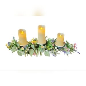 Floral Candle Centerpiece Faux Flowers Spring Summer
